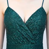 Sexy Sequins Straps Slit Mermaid Evening Dress