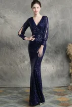 Sequins Deep-V Mermaid Evening Dress