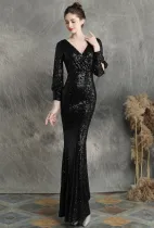 Sequins Deep-V Mermaid Evening Dress