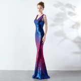 Sequins Colorful V-Neck Mermaid Evening Dress