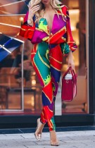 Sexy diepe V-kleurige formele jumpsuit met lange mouwen