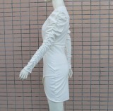 White Wrapped Deep-V Mini Dress with Pop Sleeves