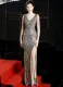 Occassional Sequins V-Neck Slit Evening Dress