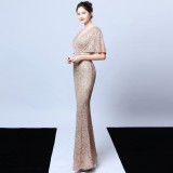 Occassional Sequins Batwing Sleeves Mermaid Evening Dress