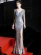 Occassional Sequins V-Neck Slit Evening Dress