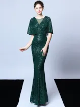 Occassional Sequins Batwing Sleeves Mermaid Evening Dress