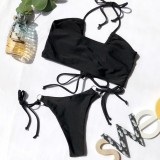 Sexy Black Two Piece Strings Halter Swimwear
