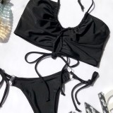 Sexy Black Two Piece Strings Halter Swimwear