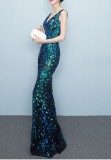 Sequins Sleeveless V-Neck Mermaid Evening Dress