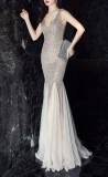 Sequins V-Neck Sleeveless Mermaid Evening Dress