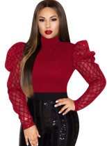 Red Sexy Party Top with Puff Sleeves