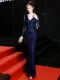 Sequins V-Neck Mermaid Evening Dress with Ripped Sleeves
