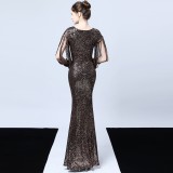 Sequins V-Neck Mermaid Evening Dress with Ripped Sleeves