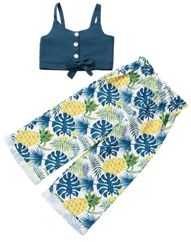 Conjunto de calças de 2 peças com estampa de verão para meninas