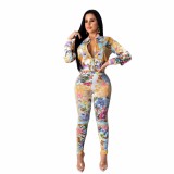 Print Colorful African Long Sleeve Jacket and Pants Set