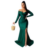 Green Sexy Sweetheart Long Sleeve Slit Mermaid Evening Dress
