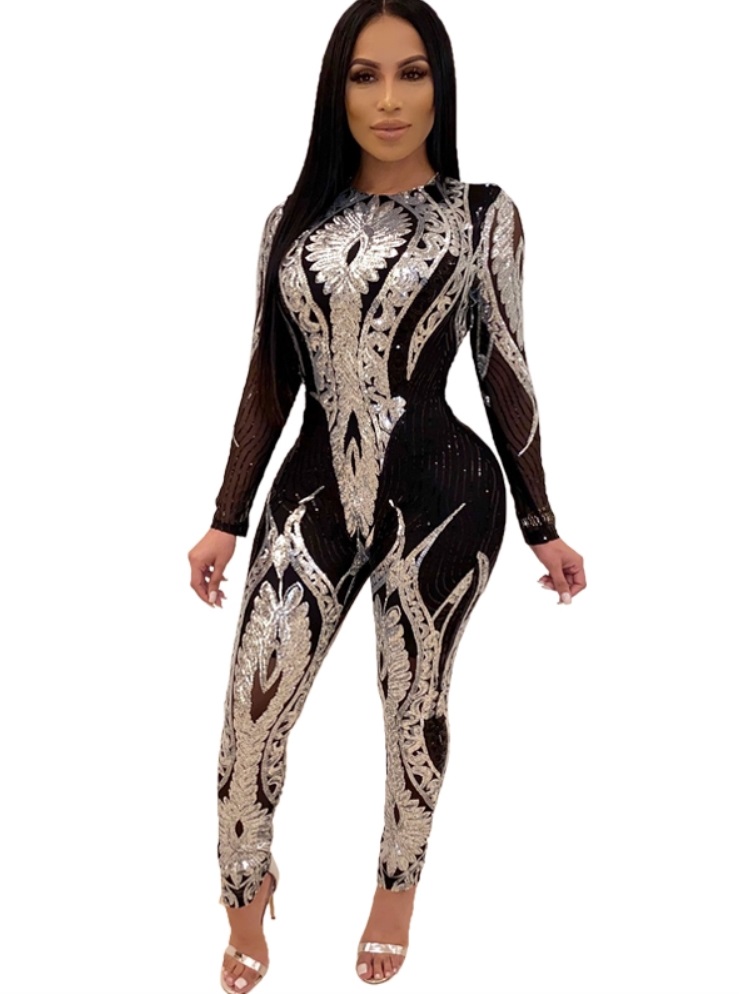 Wholesale Sequins Long Sleeve Bodycon Jumpsuit | Global Lover