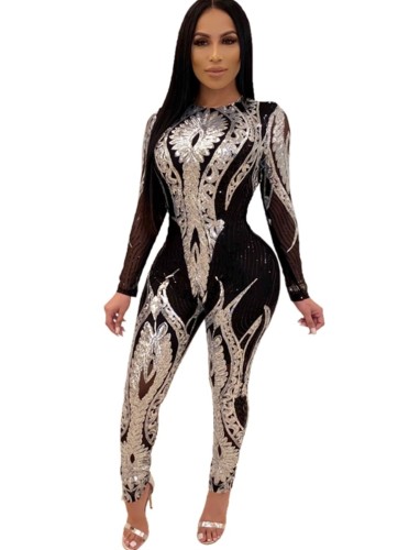 Sequins Long Sleeve Bodycon Jumpsuit
