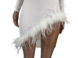 Deep-V Sexy Irregular Feather Dress with Sleeves