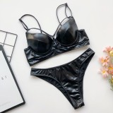 Black Leather Straps Cut Out Swimwear