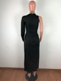 Sequins Slit Evening Dress with Single Sleeve