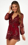 Sequins V-Neck Rompers with Sleeves