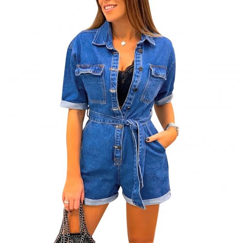 short sleeve denim romper