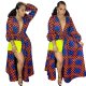 Multi-Color Print Deep-V Maxi Dress with Pop Sleeves