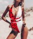 Block Color Print One-Piece Swimwear