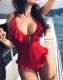 Red One-Piece Sexy Ruffles Swimwear