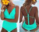 One-Piece Solid Straps Ruffles Swimwear