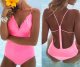 One-Piece Solid Straps Ruffles Swimwear