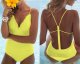 One-Piece Solid Straps Ruffles Swimwear