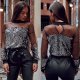 Black Mesh Sequins Top