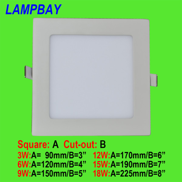 LED Panel Lights Ultra thin downlight Square 3W 6W 9W 12W 15W 18W AC110/220V 90lm/w