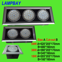 LED rectangle down lights 18W 36W 54W 100lm/W AC 110V/220V commercial lighting
