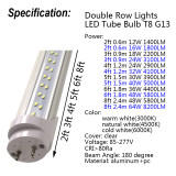 Double Row LED Tube Lights 2ft 3ft 4ft 5ft 6ft T8 G13 Fluorescent Retrofit Bulb Super Bright Lamp 48  1.2m Bar Lighting