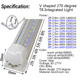 V shaped LED Tube Lights 2ft 3ft 4ft 5ft 6ft 8ft 270 angle Bulb T8 Integrated Fixture Linkable Bar Lamp Super Bright