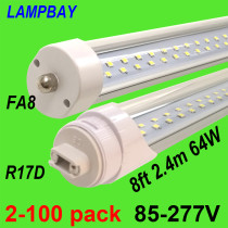 Twin Row LED Tube Lights 8ft 2.4m FA8 R17D Rotated HO Lamp Retrofit Fluorescent Bulb Double Bar Lighting Super Bright