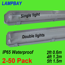 LED Tube Light Fixture 2ft(0.6m) 4ft(1.2m) 5ft(1.5m) T8 G13 Double Bulb Fitting Vapor Proof IP65 Waterproof Lamp Housing