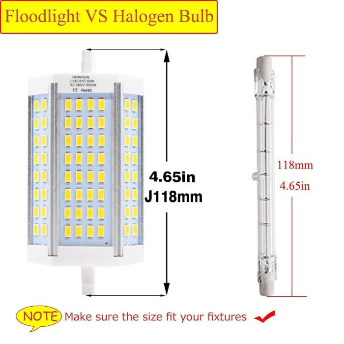 R7S LED 118mm Daylight White 6000K Non Dimmable 30W 2400LM 64pcs 5630SMD 110V J118 Type J Light Bulb Double Ended Halogen Replacement by Rowrun