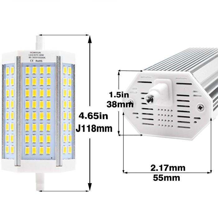 R7S LED 118mm Daylight White 6000K Non Dimmable 30W 2400LM 64pcs 5630SMD 110V J118 Type J Light Bulb Double Ended Halogen Replacement by Rowrun