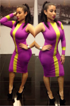 yellow/purple one sleeve Bodycon Dresses L2744-3