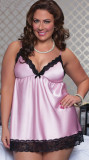 Plus Size Satin and Lace Babydoll Set Pink 2316-2