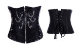 Front zipper Black Leather  Sexy Corset  L4244