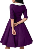 Unique Vintage 1950s Purple & White Sleeved Eva Marie Swing Dres 36125-3
