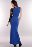 Royal Blue Black One Shoulder Lace Long Sleeve Dress L5007-1