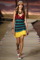 Sexy V Neck Striped Bodice Crochet Beach Dress L38295