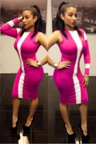 pink/white color one sleeve Bodycon Dresses L2744-1
