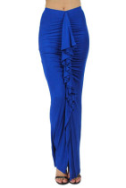 New Womens Fashion Style Ruffle Up Body Ruched Maxi Skirt Blue L